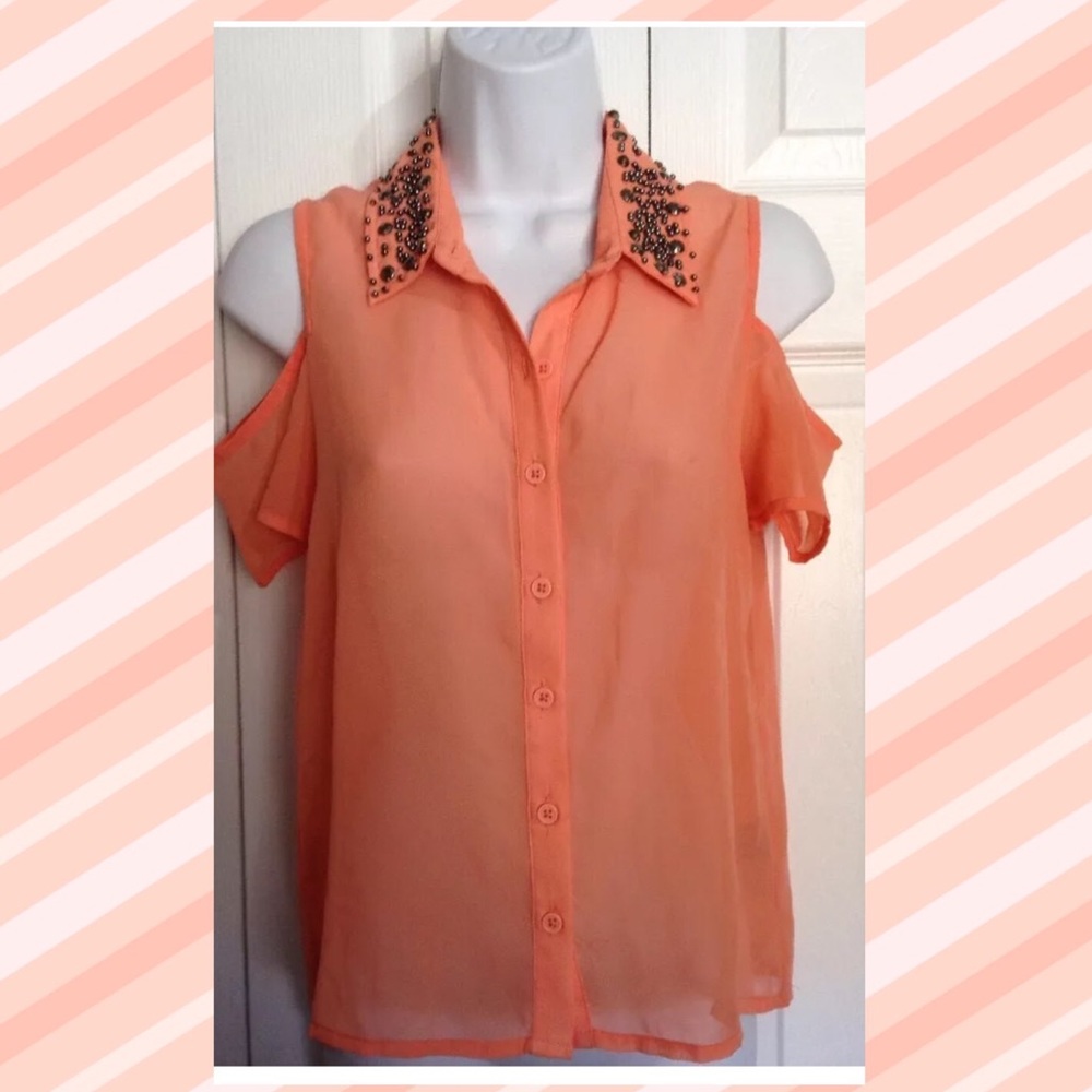 Tangerine Studded Chiffon Shirt XS XSMALL